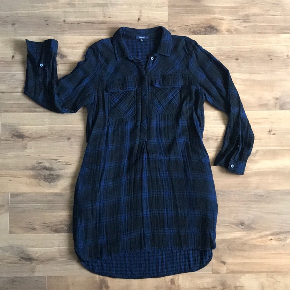 Madewell Blue Plaid L/S Dress